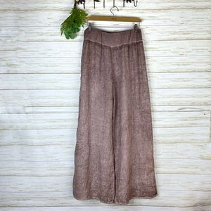 Beau Jours Mauve Lagenlook Wide Leg Linen Hemp Organic Cotton Flare Pants